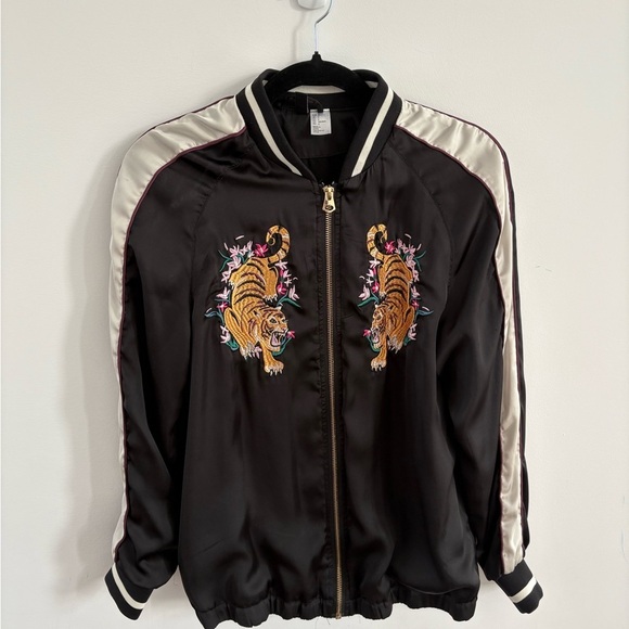 Embroidered Tiger Black Bomber Jacket - Picture 2 of 4